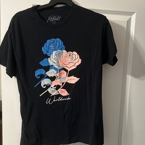 Worldwide Tee with Blue and Pink Floral Design